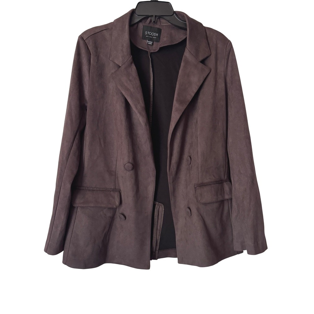 Stoosh Blazer Double Breasted Women Medium Brown Faux Suede